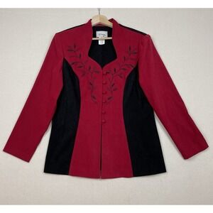 Vintage D.J. Summers Women's Red & Black‎ Top Blazer Size 14 Holiday Xmas Floral